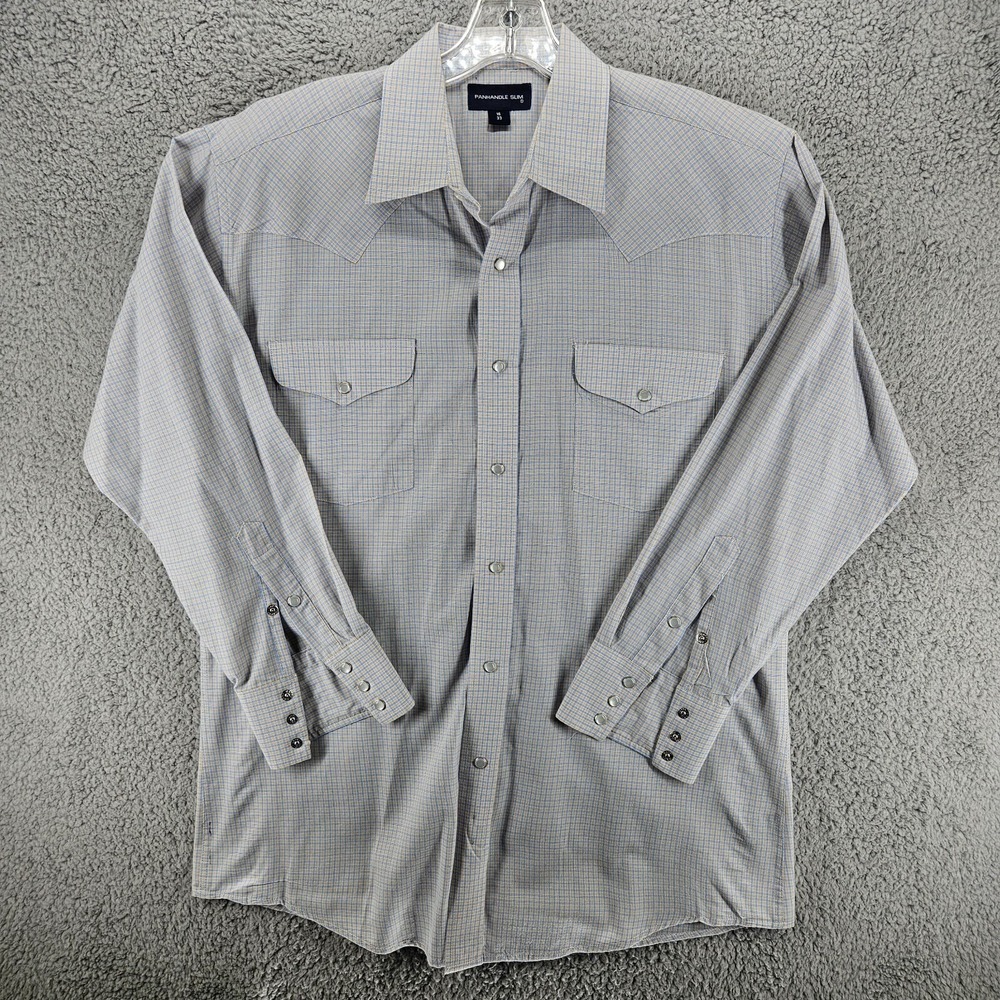 Panhandle Slim Mens Western Pearl Snap Shirt Blue Tan‎ Check 16 33